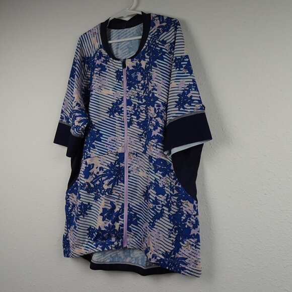 Sweaty Betty Biking Jersey Women's Size XL Blue Floral Cycling Short Sleeve - Picture 5 of 9